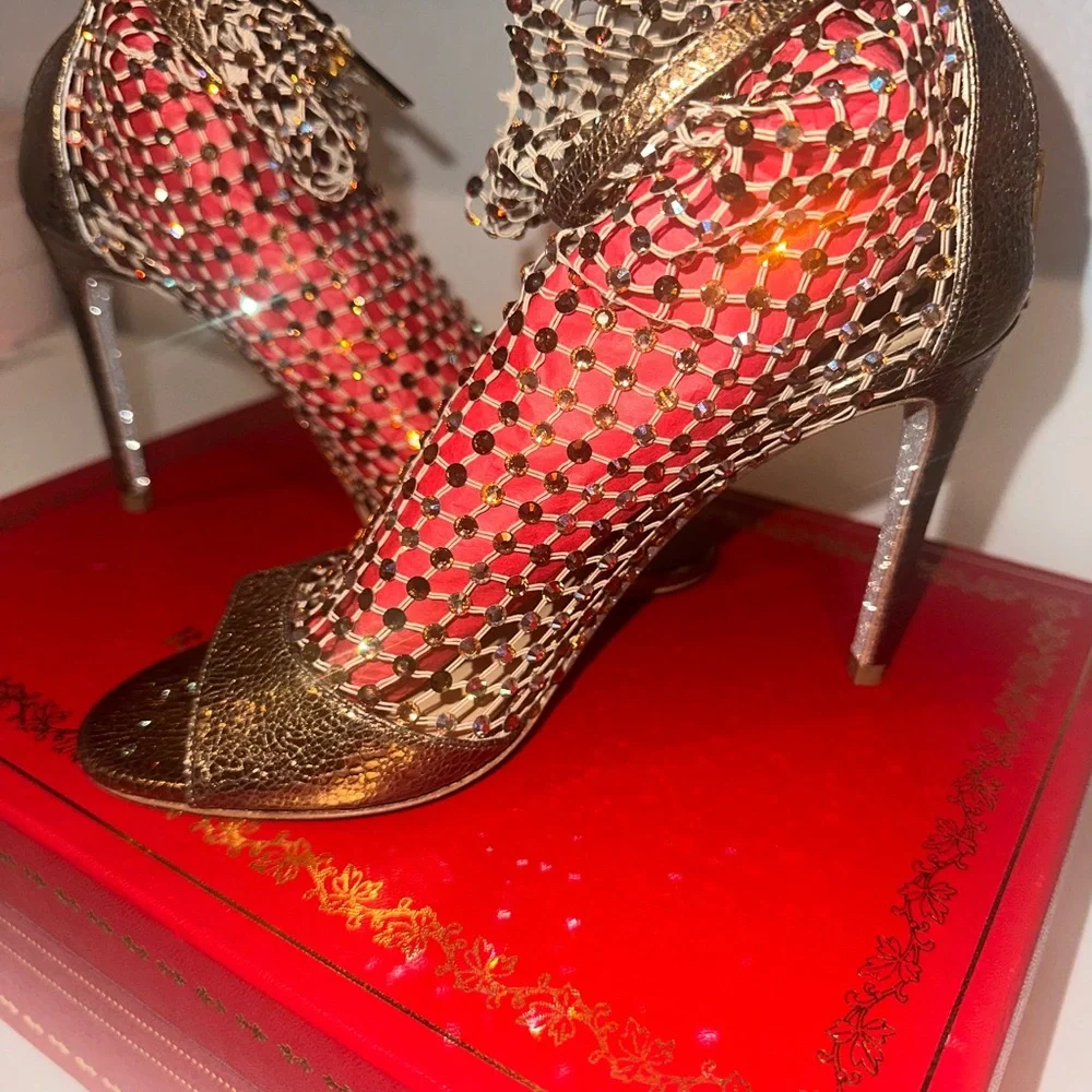 NWT Designer Heels Rene Caovilla Galaxia Bronze - Picture 2 of 12
